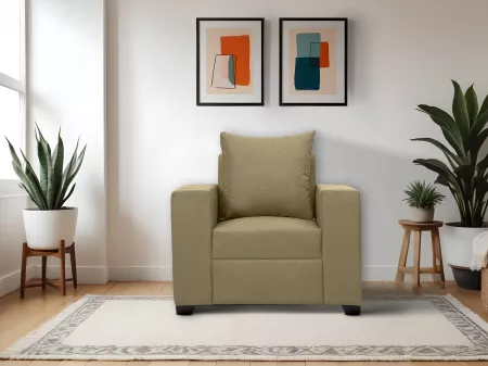 Hugo Upholstered Single Seater Sofa in Beige Color